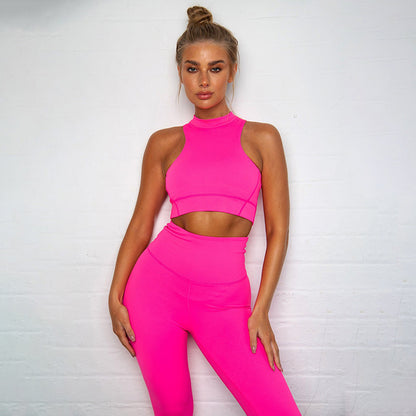 Back Zipper Fluorescent Color Yoga Suit