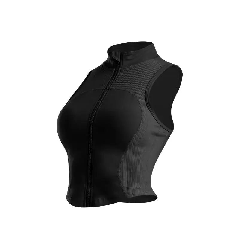 Women Sleeveless Zipper Yoga Tops