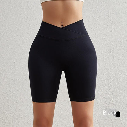 Women's Cross Waist Yoga Shorts High Waist Belly Contracting