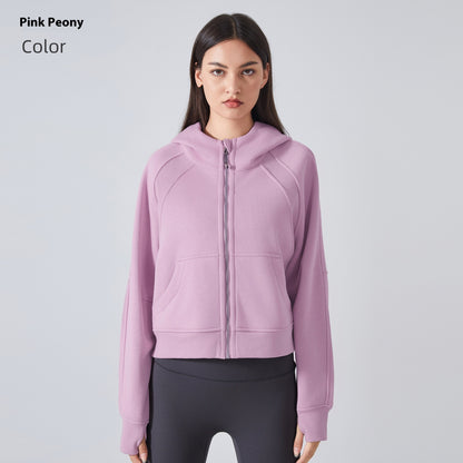 Fleece Zipper Hooded Sports Jacket Loose Yoga Clothes